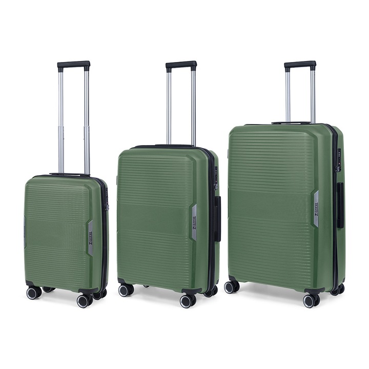 Set trolere TravelZ Swinger, polipropilena, cifru TSA, 4 roti duble, 3 piese, verde