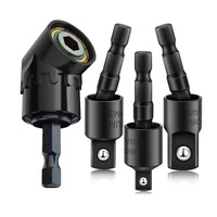 Adaptor bormasina, ZGGZERG, Set accesorii gaurit si insurubat, Extensie flexibila pentru burghie, Set 4, Rotire la 360°, Burghiu cu unghi de 105°, Portabil, Rezistent la uzura, Pentru familial, fabrica, studio, Otel pentru rulmenti, 6*3cm, Negru