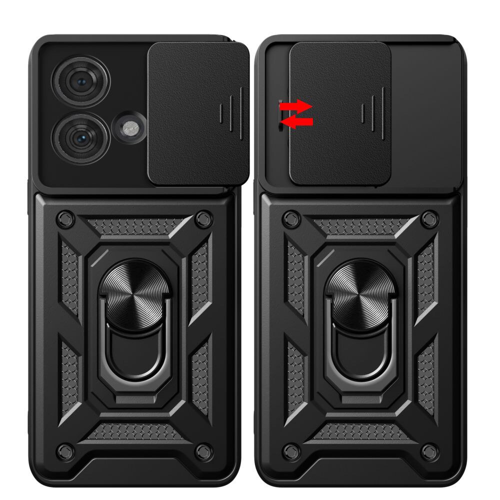 Husa pentru Motorola Edge 40 Neo Premium Hybrid Armor Kickstand, Slider Camera, Antisoc, Protectie Superioara, Negru