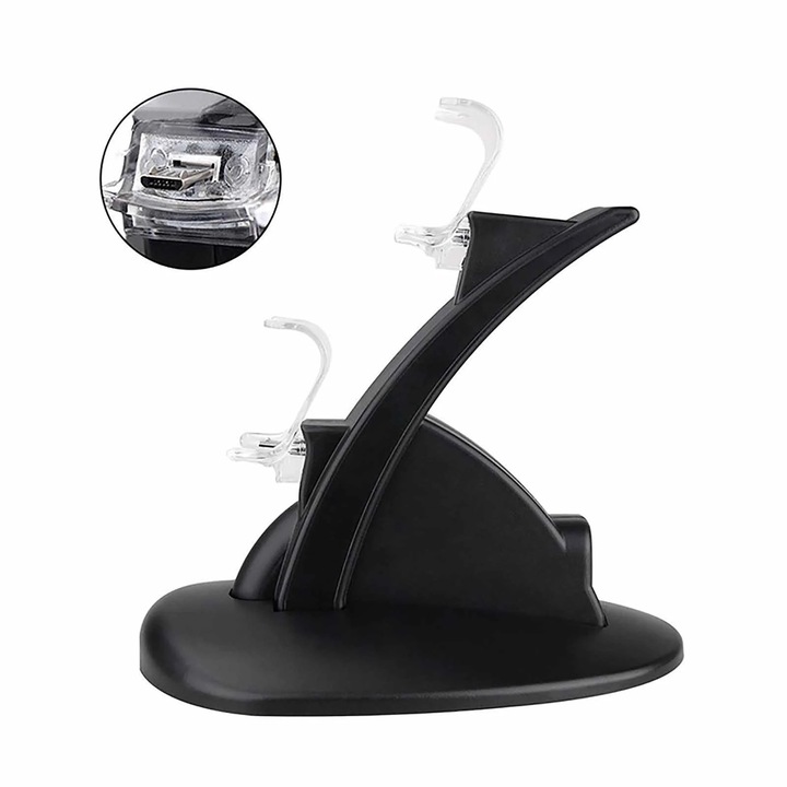 YANYXR BCS3163736 dupla töltőállomás 2 vezeték nélküli kontrollerhez, micro-USB csatlakozóval és LED jelzőfénnyel, fekete