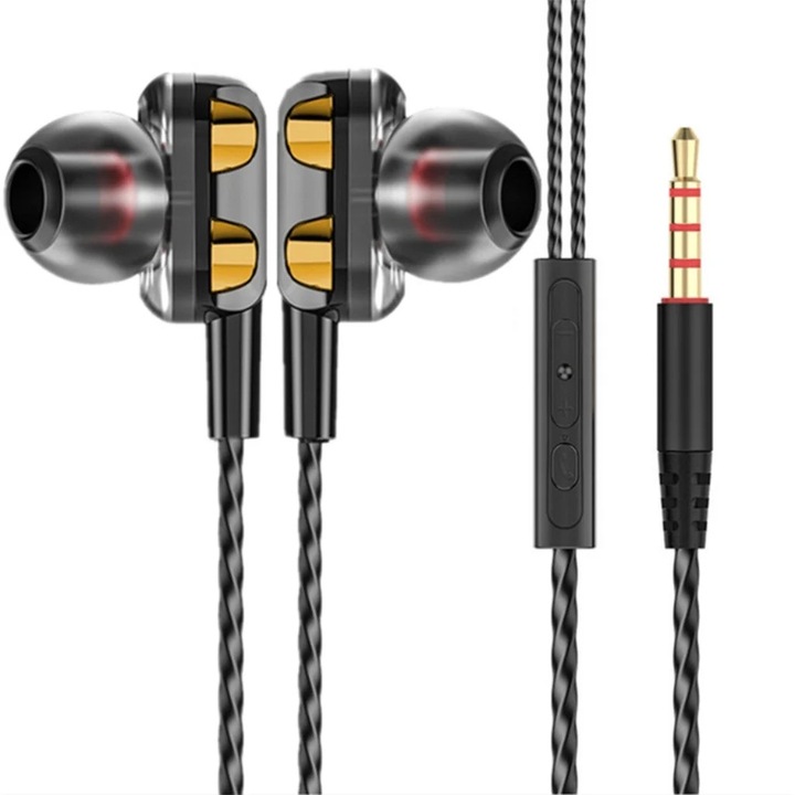 Casti stereo YANYXR R1, cablu 1.2m, negru, sport