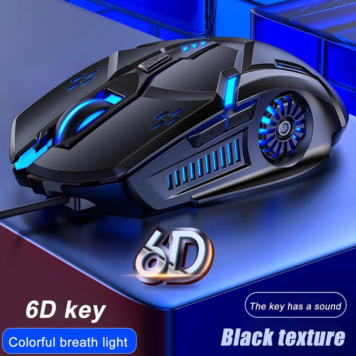 YANYXR 6D LED színes fekete gamer egér 12.3x7x4.2cm 120g