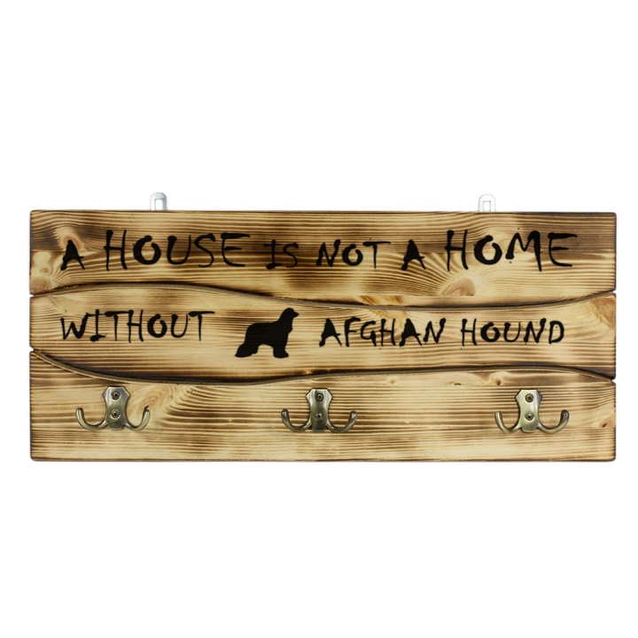 Cuier din lemn, cu 6 carlige, design rustic, 25,5x60cm