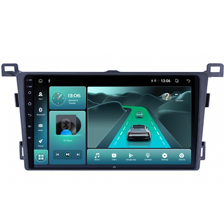 Dedikált navigáció a Toyota RAV4 2013-2018-hoz, 4 GB RAM 64 GB ROM, négymagos, 9" QLED kijelző, Carplay, Android 14, Bluetooth, Play Áruház, AHD kamera támogatás