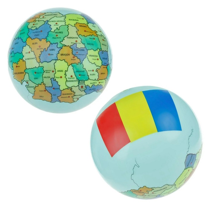 Minge educativa, harta si steagul Romaniei, pe judete, multicolor, 22cm
