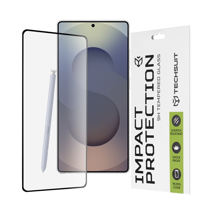 Techsuit képernyővédő fólia Samsung Galaxy S25 Ultra S938 készülékhez, edzett üveg, teljes ragasztóval, 111D, fekete