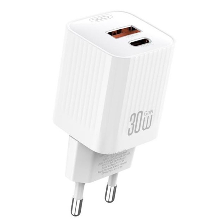 XO-L149 EU Plug Adapter, порт Type-C, бързо зареждане, 30 W мощност, бял