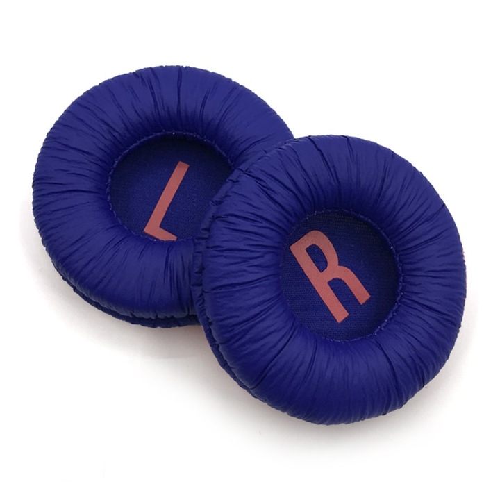 Set 2 bureti de schimb pentru casti JBL Junior 320BT / Junior 320 / JR310BT / JR310 / JR300BT / JR300 - Albastru, Piele ecologica creponata, Spuma cu memorie