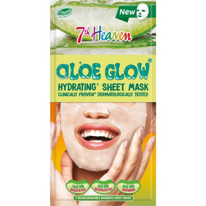 Masca faciala hidratanta si iluminatoare tip servetel cu extract de alore vera, 7th Heaven Aloe Glow, 16 gr
