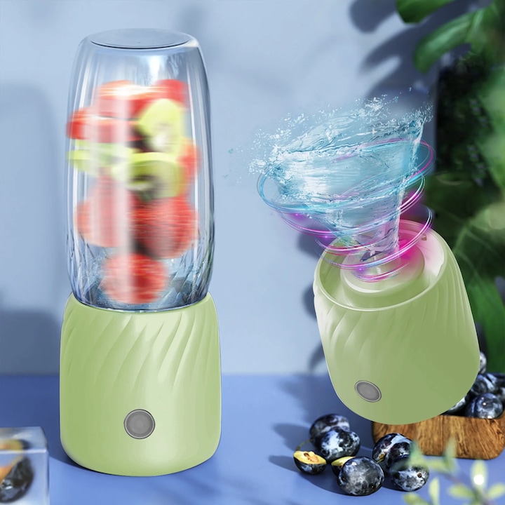 Blender portabil, 6 lame, 350ml, 200W, albastru