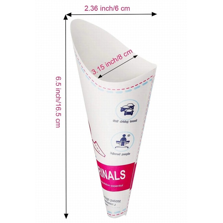 Комплект от 50 броя женски уринарни апарати за еднократна употреба, преносими, бяло/розово