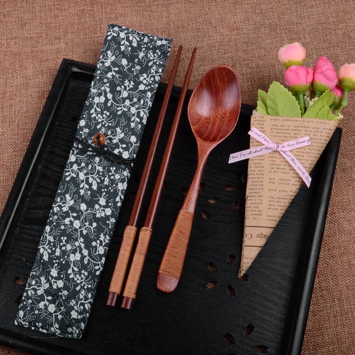 Set tacamuri japoneze vintage YANYXR lingura 18.5cm betisoare 22.5cm maro