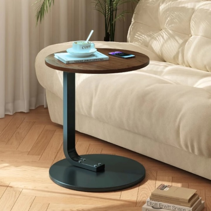 Кръгла холна маса, МДФ с метал, 50 х 60 см, кафяво с черно, coshop®