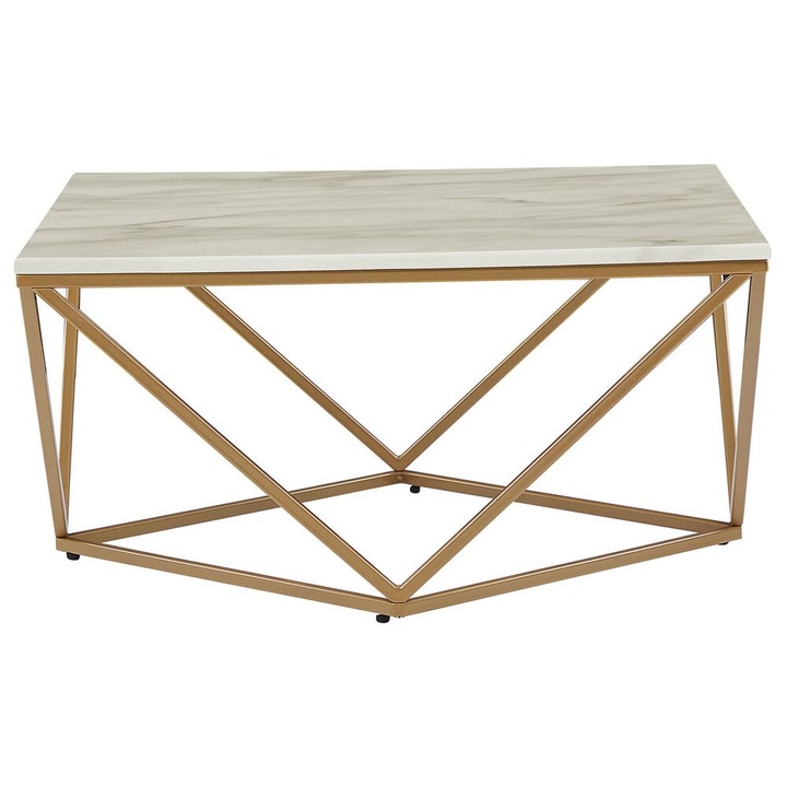 Masa de cafea bej si auriu cu efect de marmura 80 x 80 cm Malibu
