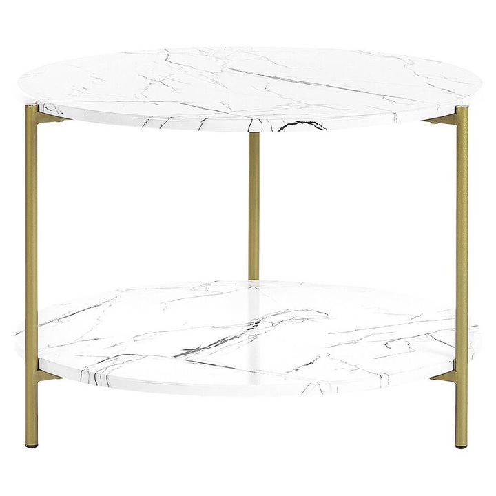 Masuta de cafea cu efect de marmura alb si auriu ø 60 cm Reva