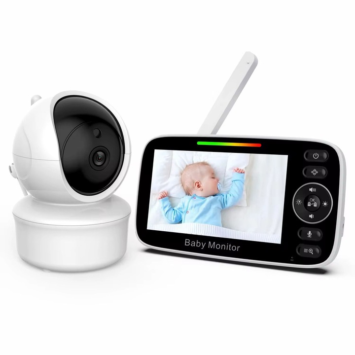 Baby Monitor Inteligent AMYMAT cu Ecran LCD de 4.3” – Supraveghere Video si Audio in Timp Real, Viziune Nocturna, Comunicare Bidirectionala, Detectare a Miscarii si Monitorizare a Temperaturii pentru Siguranta Bebelusului