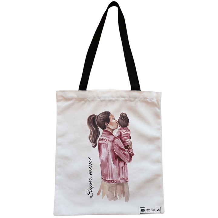 Vászon női hordtáska, Super Mom 2 modell, 38x34,5 cm, fehér, BEKZ