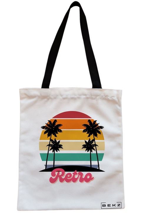 Sacosa Cumparaturi Textila cu Fermoar, Geanta Tote, model Retro, 38x34.5 cm, Alba, BEKZ®