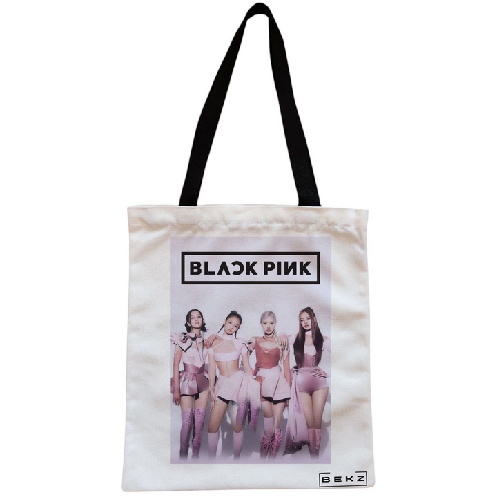 Vászon női hordtáska, fekete rózsaszín 10 modell, 38x34,5 cm, fehér, BEKZ