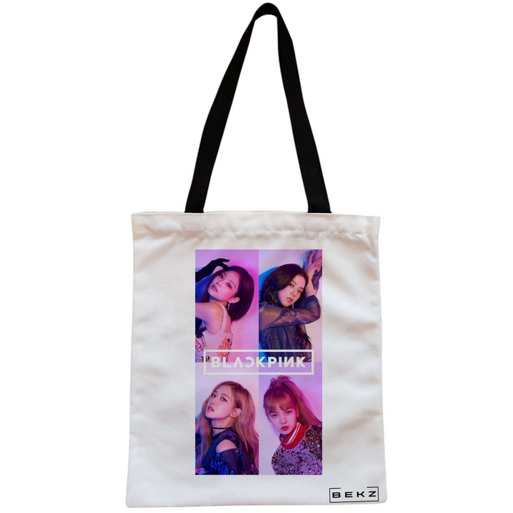 Vászon női hordtáska, fekete rózsaszín 2 modell, 38x34,5 cm, fehér, BEKZ