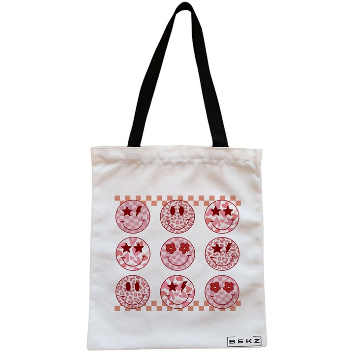 Vászon női táska, Rose Smilies modell, 38x34,5 cm, fehér, BEKZ