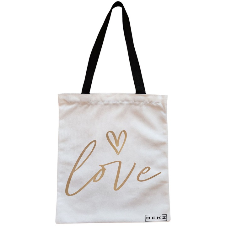 Vászon női táska, szerelmes modell, 38x34,5 cm, fehér, BEKZ