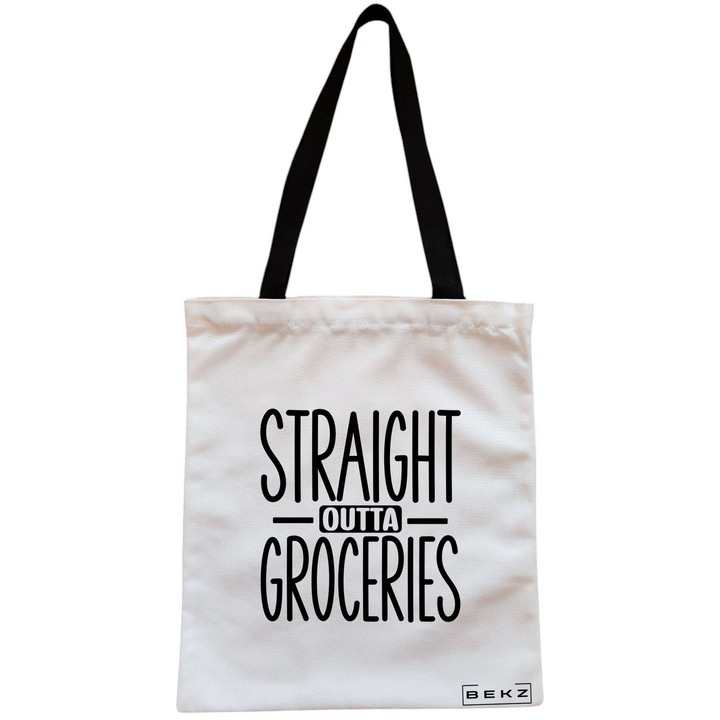 Női vászon hordtáska, Straight Outta Groceries modell, 38x34,5 cm, fehér, BEKZ®
