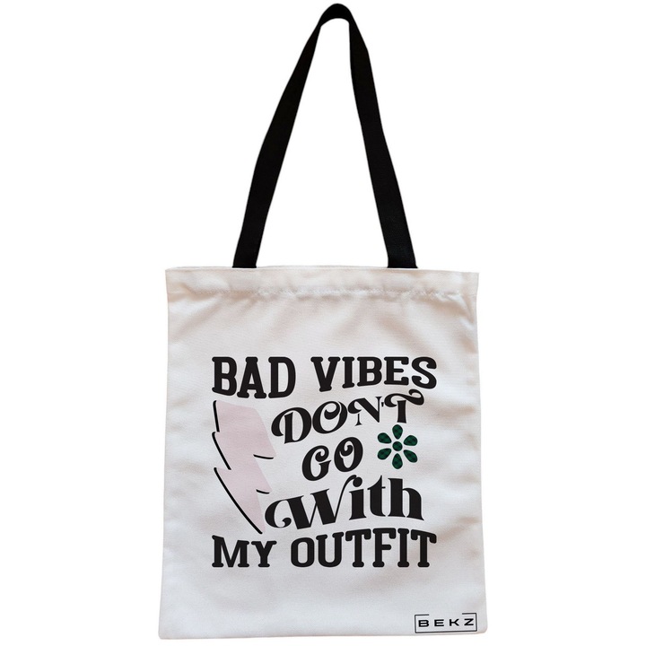 Vászon női táska, a rossz hangulat nem illik az outfit modellemhez, 38x34,5 cm, fehér, BEKZ