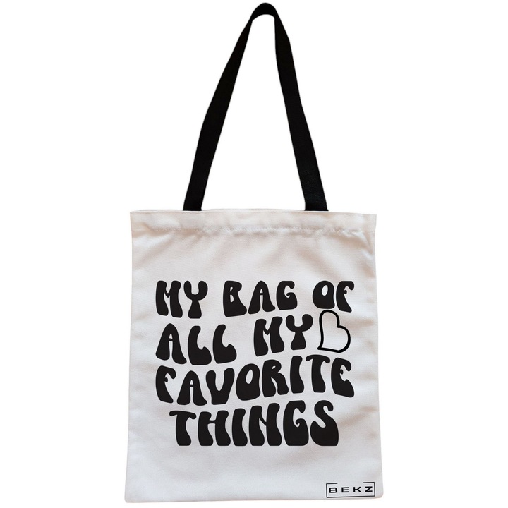 Vászon női hordtáska, táskám kedvenc cuccaimmal, 38x34,5 cm, fehér, BEKZ