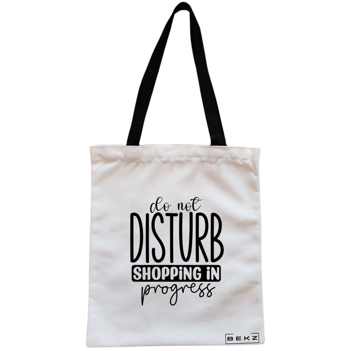 Vászon női hordtáska, Ne zavarj modell, Vásárlás folyamatban, 38x34,5 cm, Fehér, BEKZ