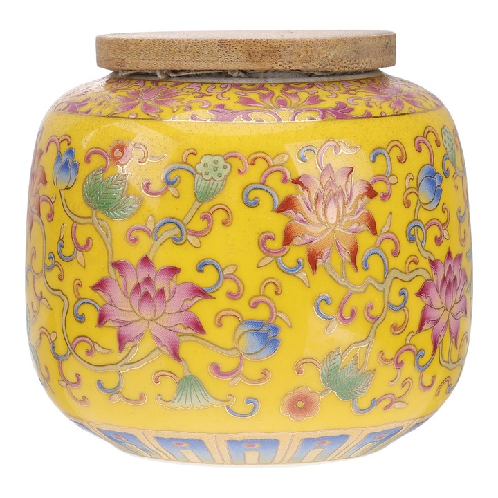 Recipient de depozitare ceai ZYBLSSBB LSM2xh3591-BCS0096792, ceramic cu capac din lemn etans, stil chinezesc floral, multicolor, 230 ml