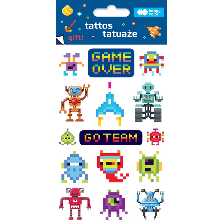 Tatuaje temporare Happy Color set, multicolor, 10x20cm, pentru baieti si fete, varsta 3 ani