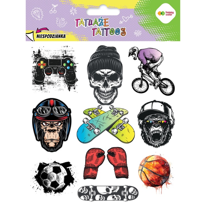 Tatuaje temporare Happy Color set 15x20cm, multicolor, pentru baieti si fete, varsta 3 ani