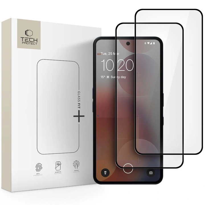 Tech-Protect FIT+ képernyővédő fólia Nothing Phone (3a) / Phone (3a) Pro készülékhez, edzett üveg, teljes ragasztóval, 2 darabos készlet, 2.5D, fekete