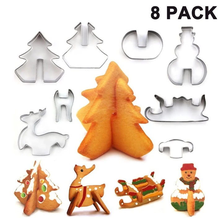 Set 8 forme prajituri YANYXR Craciun inox 3D diverse modele