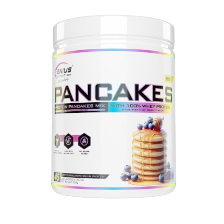 Mix clătite proteice Genius Nutrition, fără gluten, fără lactoză, 500g