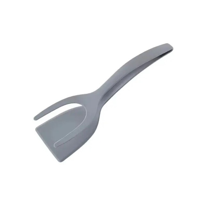 2 az 1-ben többfunkciós konyhai spatula, hőálló nylonból, szürke színű, ideális tojáshoz, húshoz és halhoz, tapadásmentes - Méretek: 30 cm hosszú, 10 cm széles, Súly: 84 g