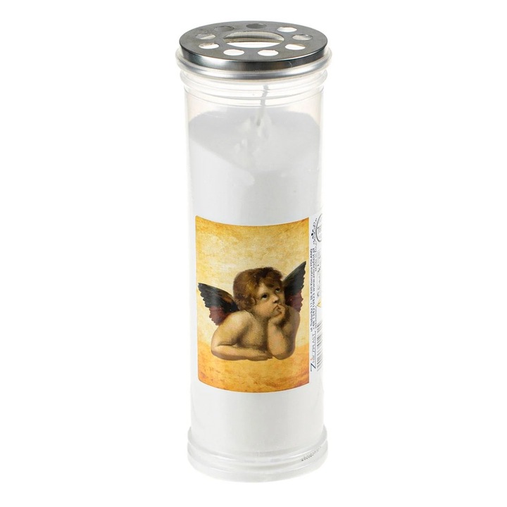 Бяла декоративна свещ с ангелско капаче Ø7x19см