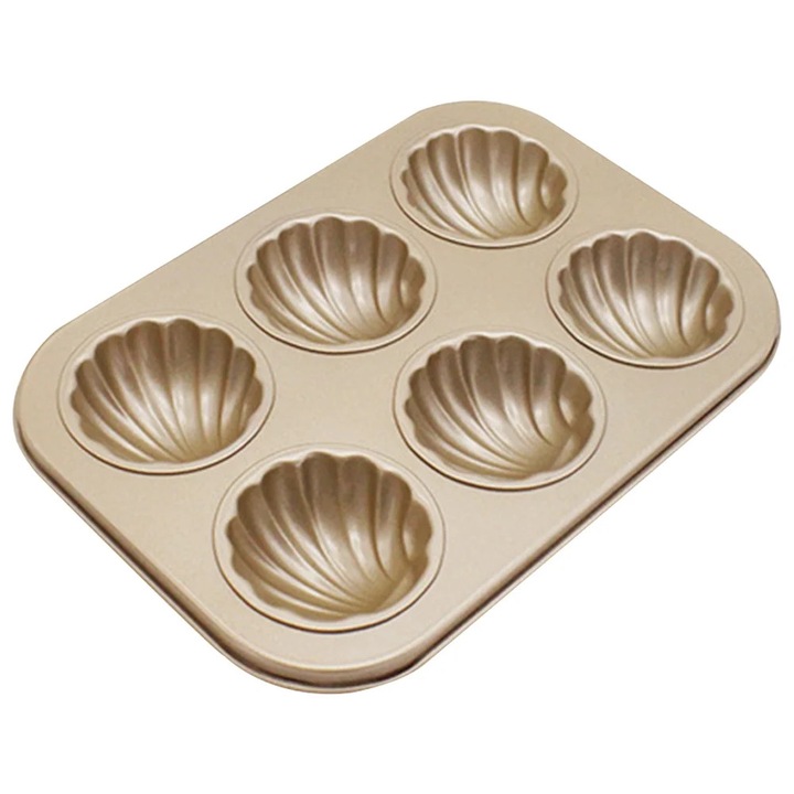 Tava copt YANYXR, 12 cavitati, silicon alimentar, auriu, 26.5x18.5x2.4cm
