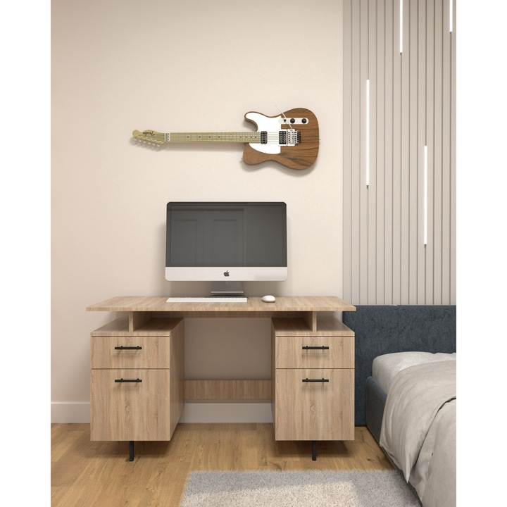 Birou Atelier X-zone, dimensiuni 130x50x78 cm, culoare sonoma, include 2 usi, 2 sertare