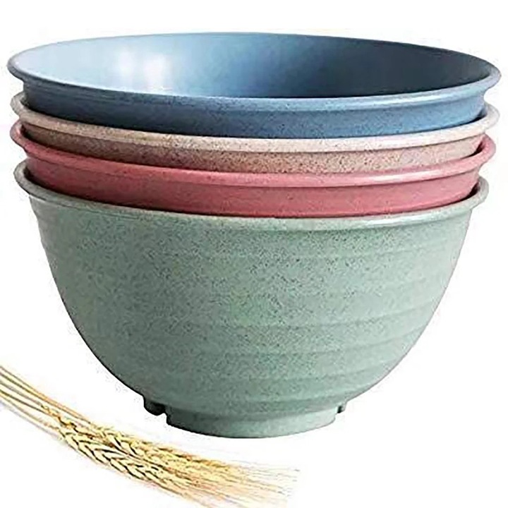 Set 4 boluri din paie de grau YANYXR, rotunde, rezistente, 15x7cm