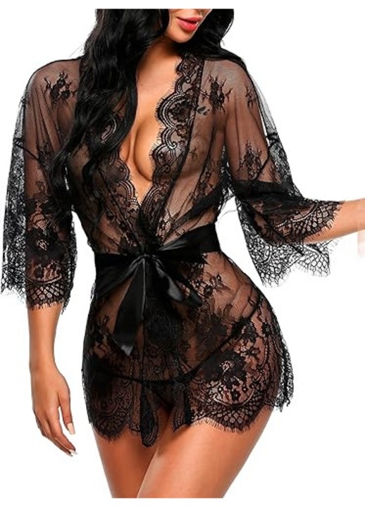 Rochie de lenjerie din dantela, neagra, Negru