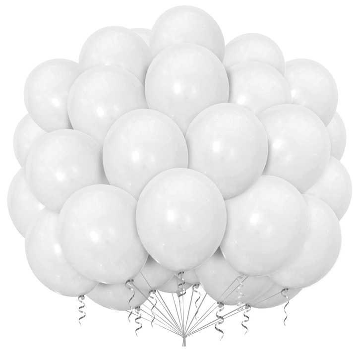 Комплект от 100 латексови балона, 12 инча, бели латексови балони, висококачествени балони, балони за детски рожден ден, подходящи за парти украса, Ден на детето, Карнавал, Коледа, Хелоуин и др., бели