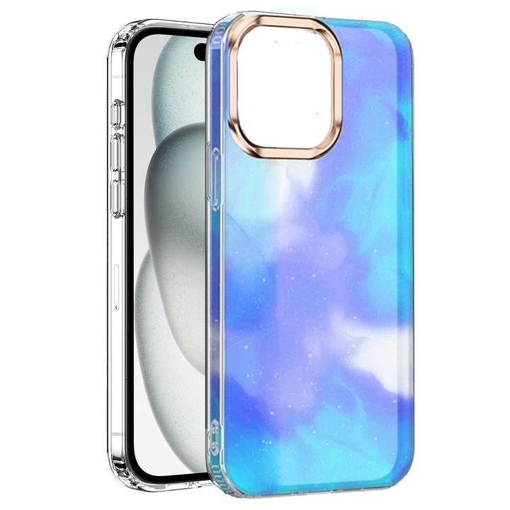 Husa pentru Apple iPhone 14 Pro, Marble, Protectie de Nivel Militar, Margini Intarite, TPU Rezistent, Decupaje Precise, Material Anti-Ingalbenire, Anti-Soc, Impotriva Zgarieturilor, Ultra-Slim, Albastru