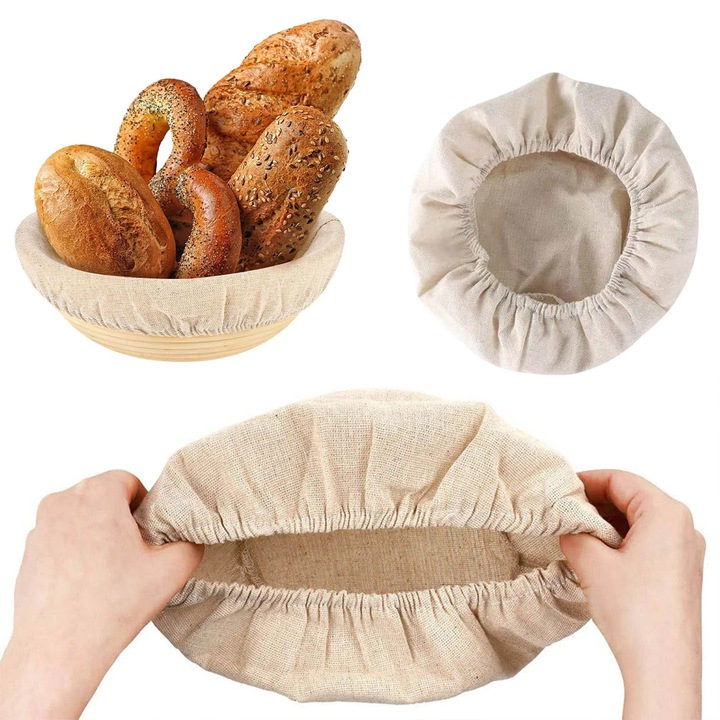 Husa pentru cos paine rotund, YANYXR, in si bumbac, natural, 25x8cm