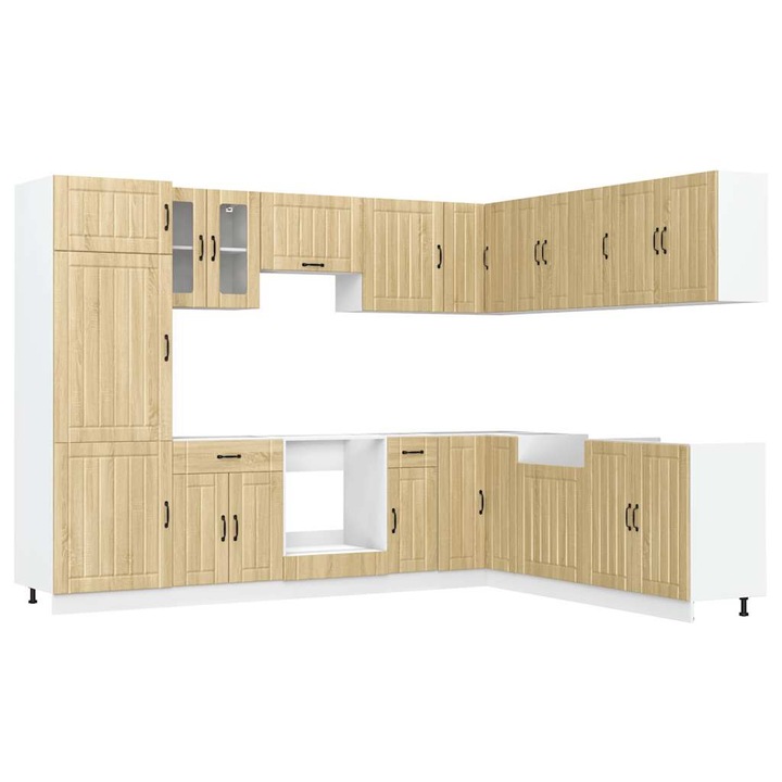 Set dulap de bucatarie vidaXL, din 14 piese, „Lucca”, lemn, stejar Sonoma, 259.25 kg