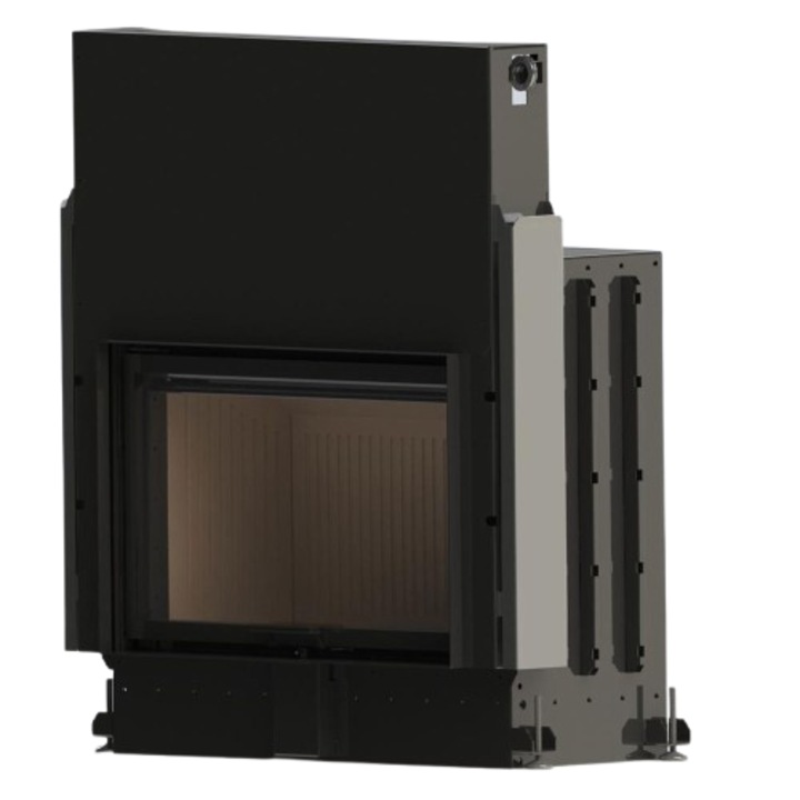Focar A-CAMINETTI FLAT 75x50 ECO, pe lemn, putere nominala 10 kW, randament 80%, negru, iesire de fum 250 mm, 1082 x 558 x 1170 mm