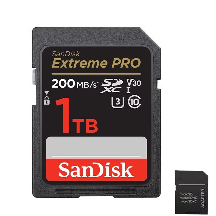 Карта памет SanDisk Extreme PRO 1TB SDXC, скорост на четене 200MB/s, скорост на запис 140MB/s, водоустойчива, 32x24mm