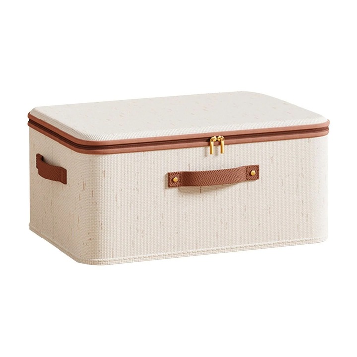 Cutie depozitare haine YANYXR bumbac in si fermoar bej 49x37x31cm