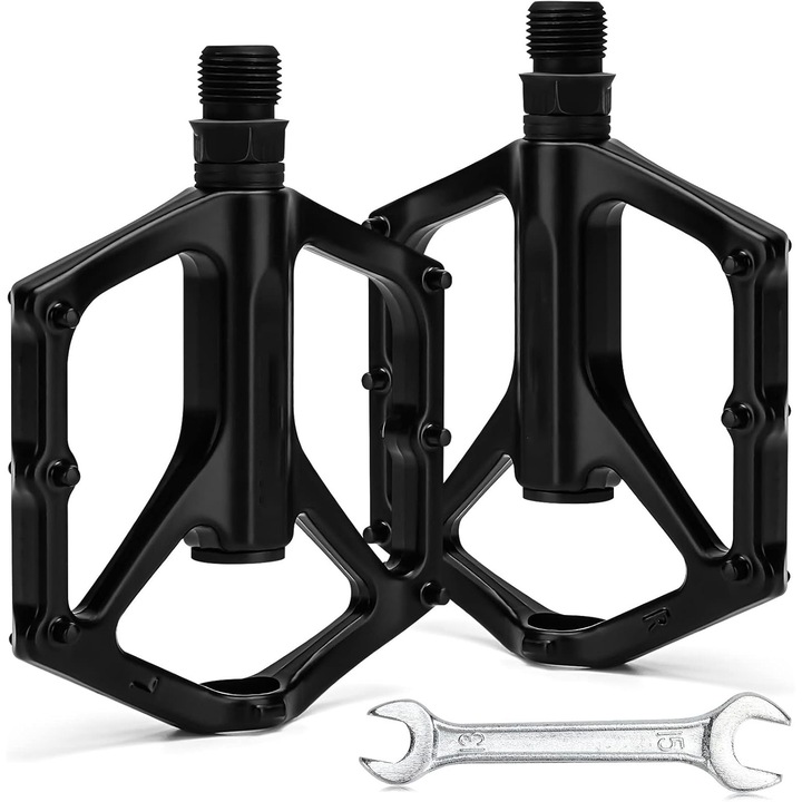 Комплект от 2 плоски педала за планински велосипед, алуминий, противоплъзгащ дизайн, YQLAFT, черни